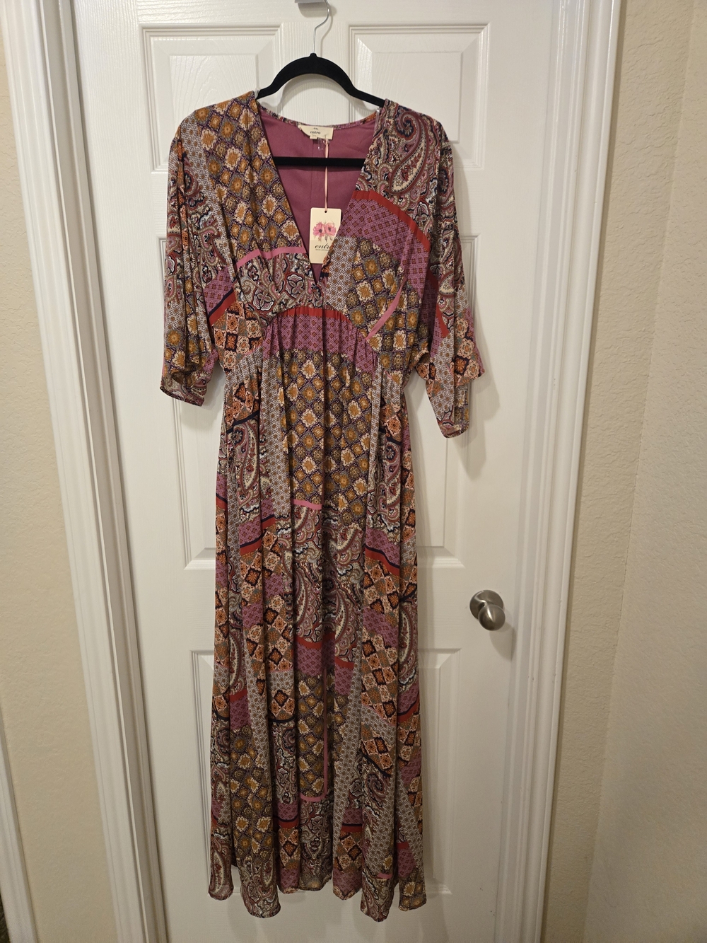 entro Pink & Mustard Paisley Patchwork Maxi Dress